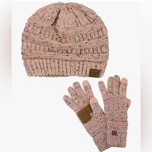 C.C. Unisex Soft Stretch Cable Knit Beanie & Anti-Slip Touchscreen Gloves